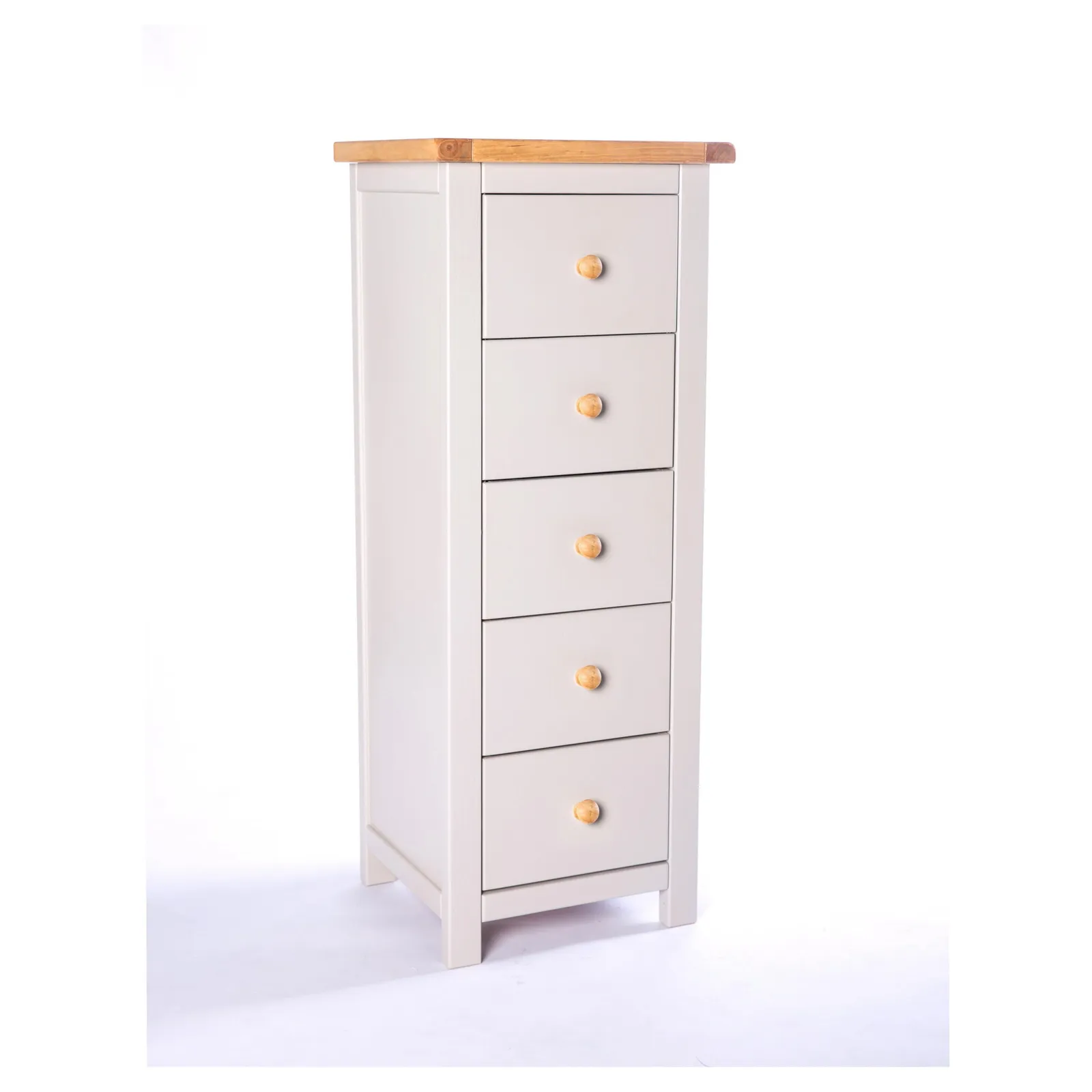 Cabinet Bits Argenta 5 Drawer Narrow Chest of Drawers Wood Knob in Light Grey 2