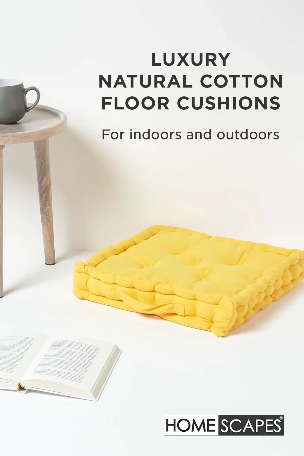 Homescapes Plain Cotton Floor Cushion in Yellow 2
