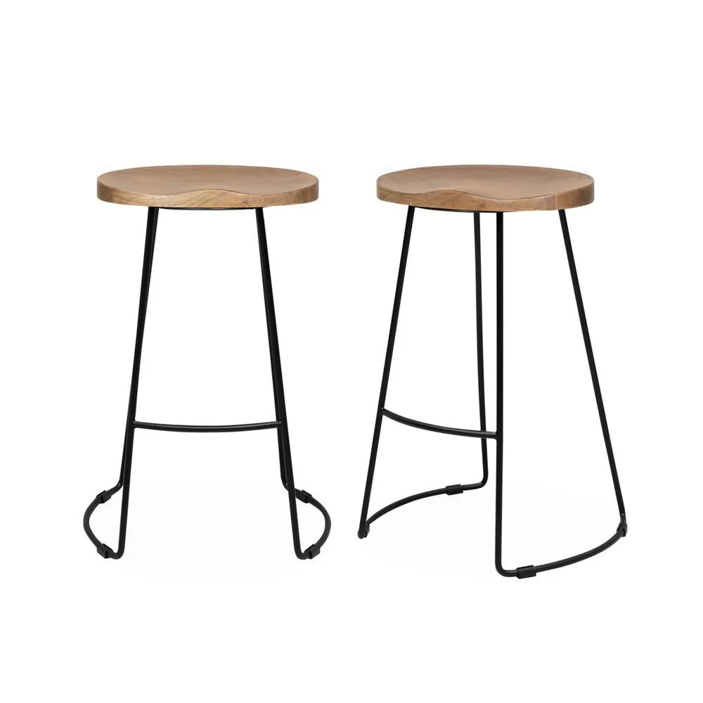 sweeek Pair of industrial metal & wooden bar stools in Beige 2