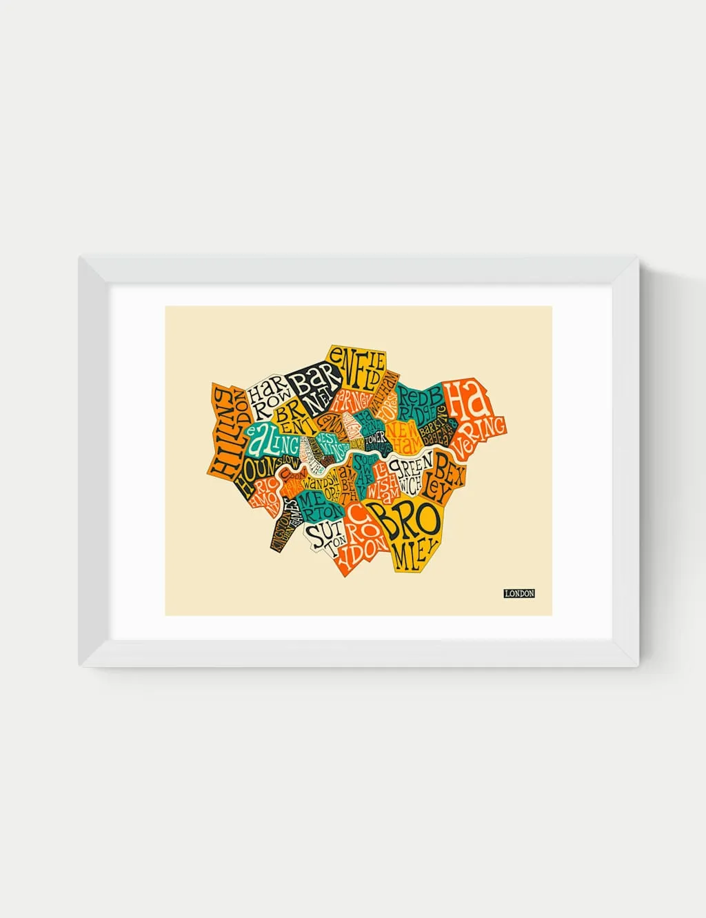 East End Prints London Boroughs Framed Art Print White
