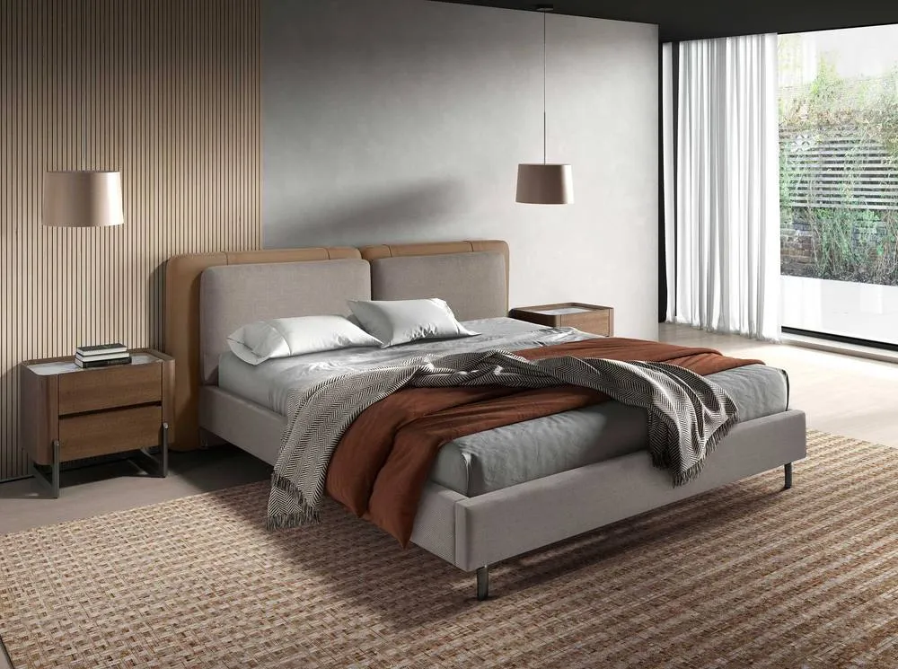Angel Cerda Double Bed, Mink Leatherette & Grey Fabric, 180 x 200 cm in Stone 3