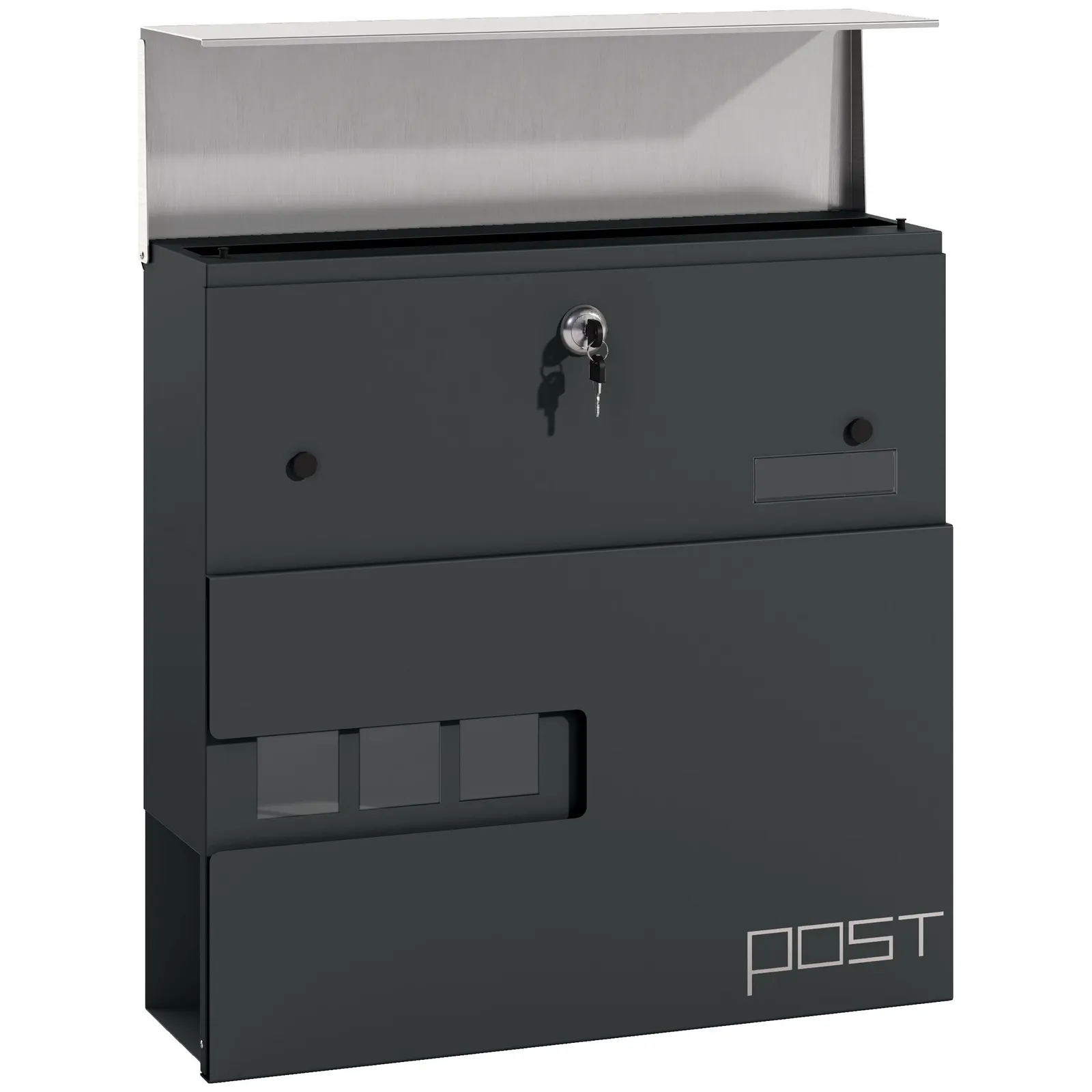 HOMCOM Wall Mounted Post Box, Weatherproof Letterbox with Lock, Grey in Dark Grey 2