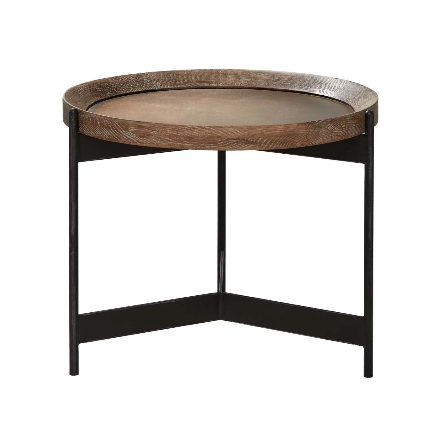 Zeke Round 55cm Side Table, Light Brass and Oak