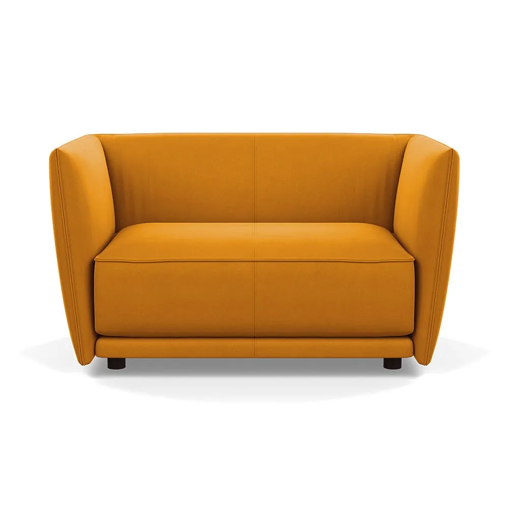 Heal's Valley Loveseat Nobilis Velvet Mustard Walnut Stain Feet 1