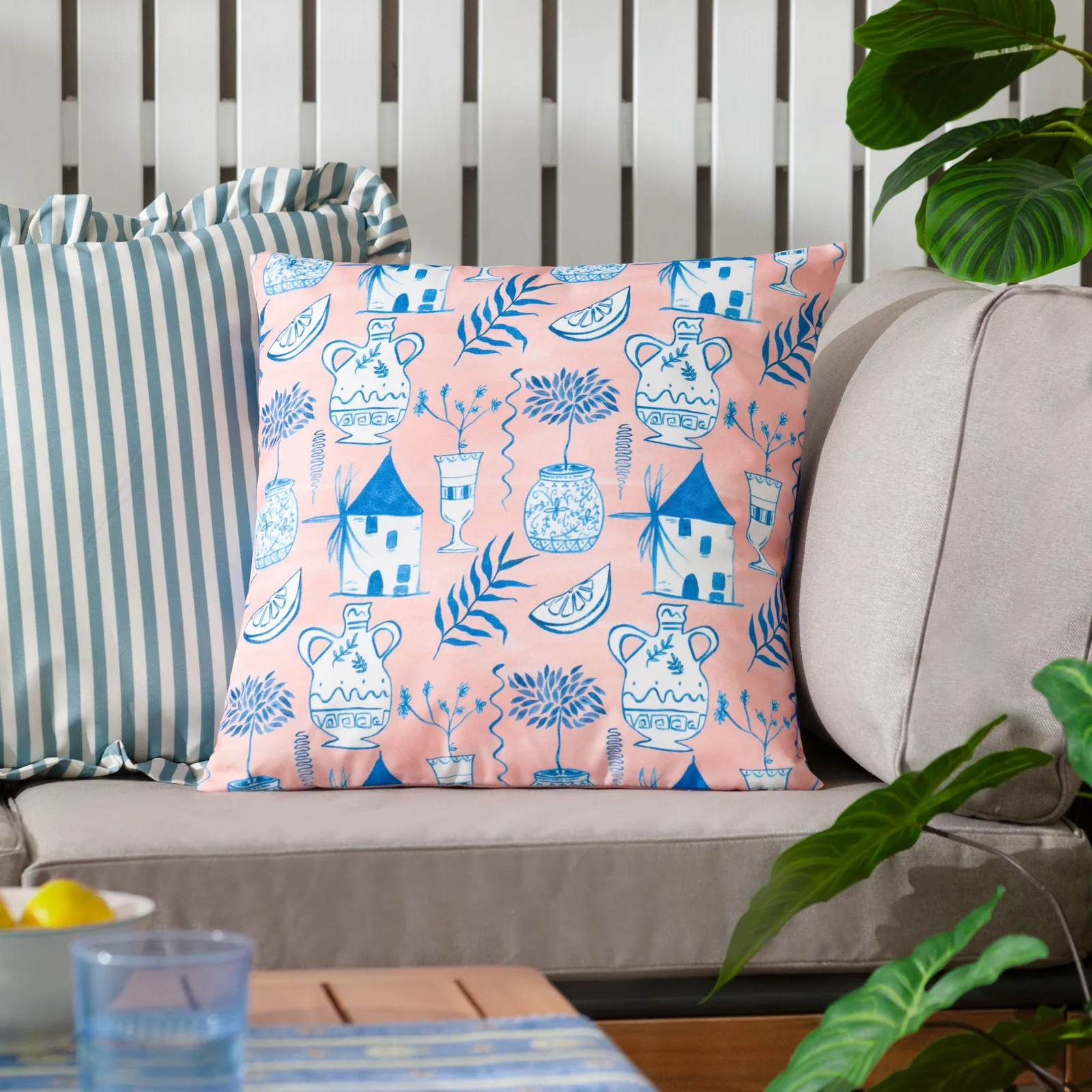 Furn Aegina Printed Outdoor Cushion in Peach