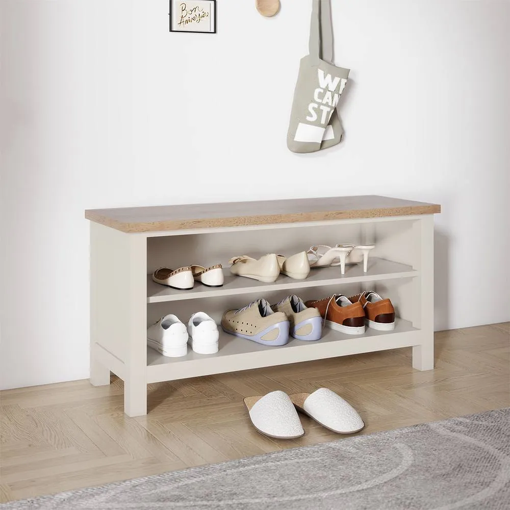 Melody Maison Large Cream & Wooden Shoe Rack / Hallway Bench - 100cm in Beige
