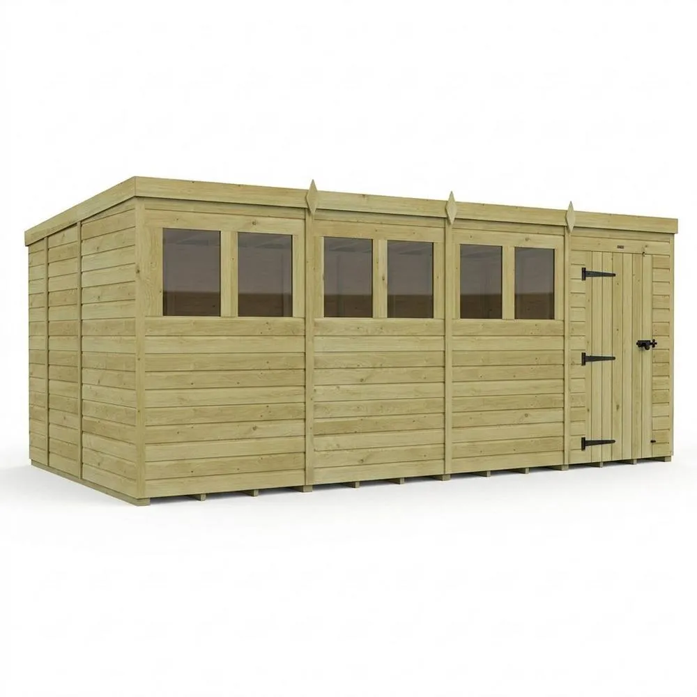 Buttercup Farm 16ft x 9ft Pent Garden Shed Single Door With Windows - Timber in Natural
