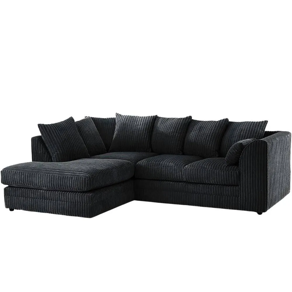 Bliss Furniture Jumbo Cord Scatter Back 4-Seater Left Hand Corner Sofa in Black Colour