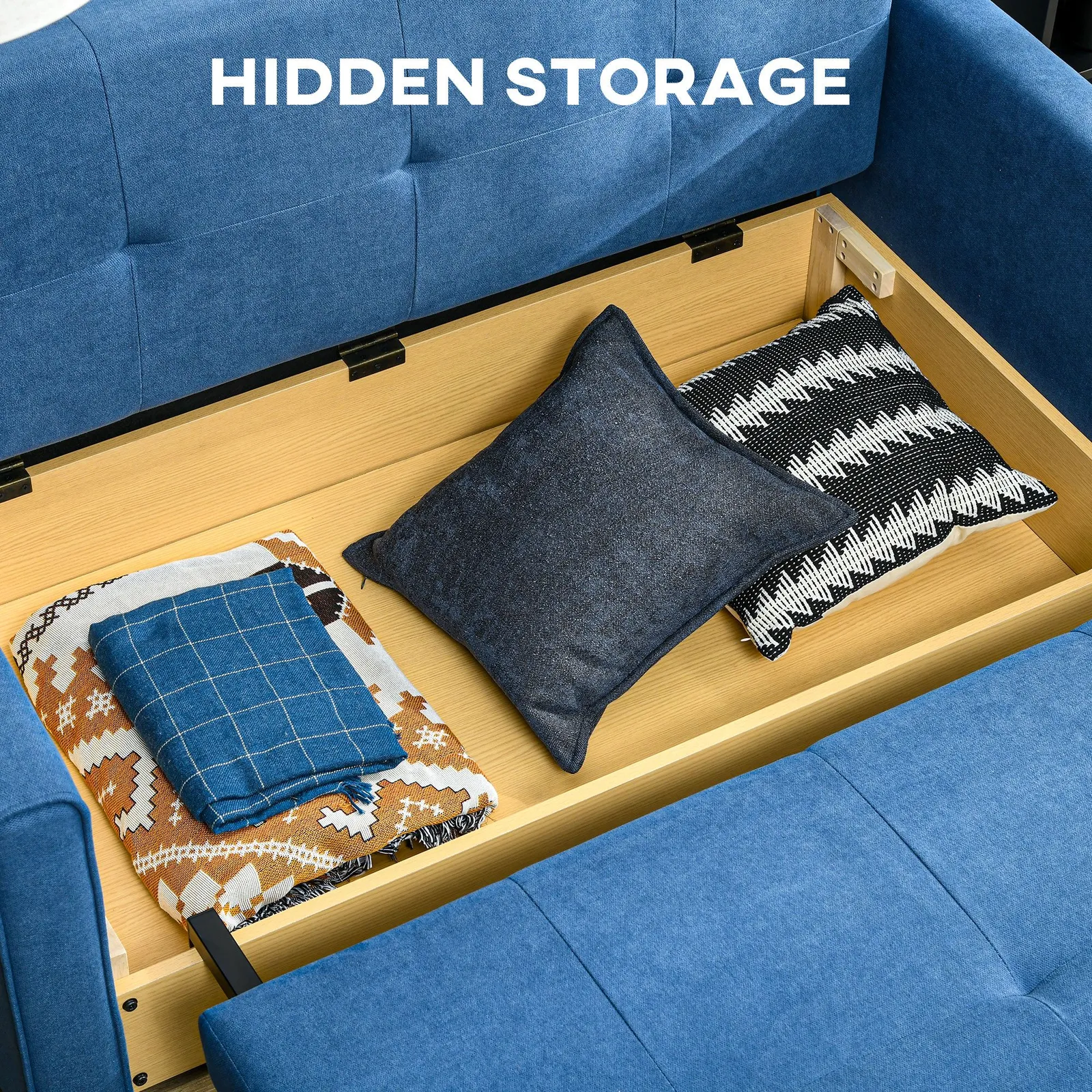 HOMCOM Convertible 2 Seater Sofa Bed with 2 Cushions Storage for Living Room in Dark Blue 5