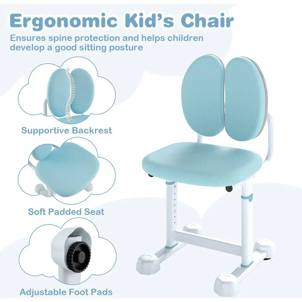 Costway Kid's Study Desk & Chair Set Adjustable Desk-Blue in Blue 6