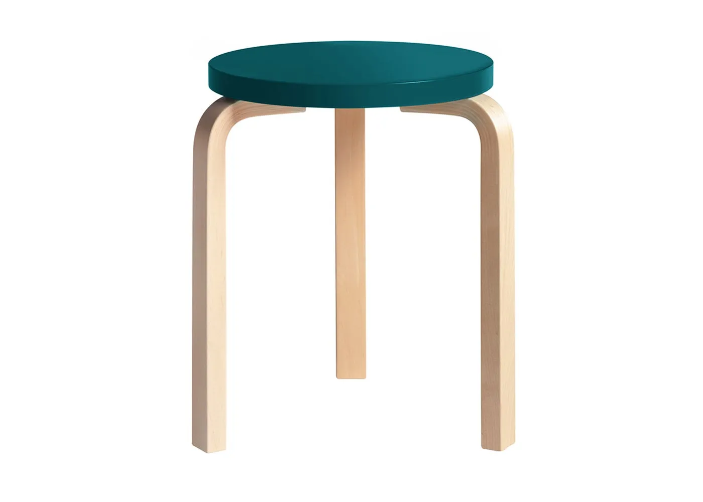 Artek Stool 60 Natural Lacquered Birch Petrol Lacquered