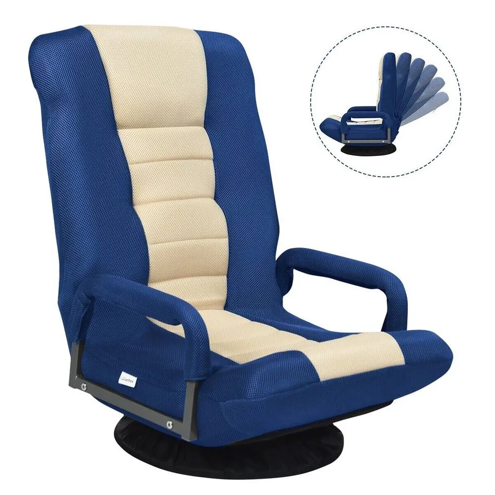 Costway Swivel Folding Floor Gaming Chair Adjustable 6-Position Floor Chair in Navy
