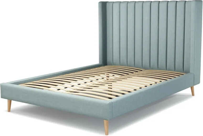 Cory King Size Bed, Sea Green Cotton with Oak Legs