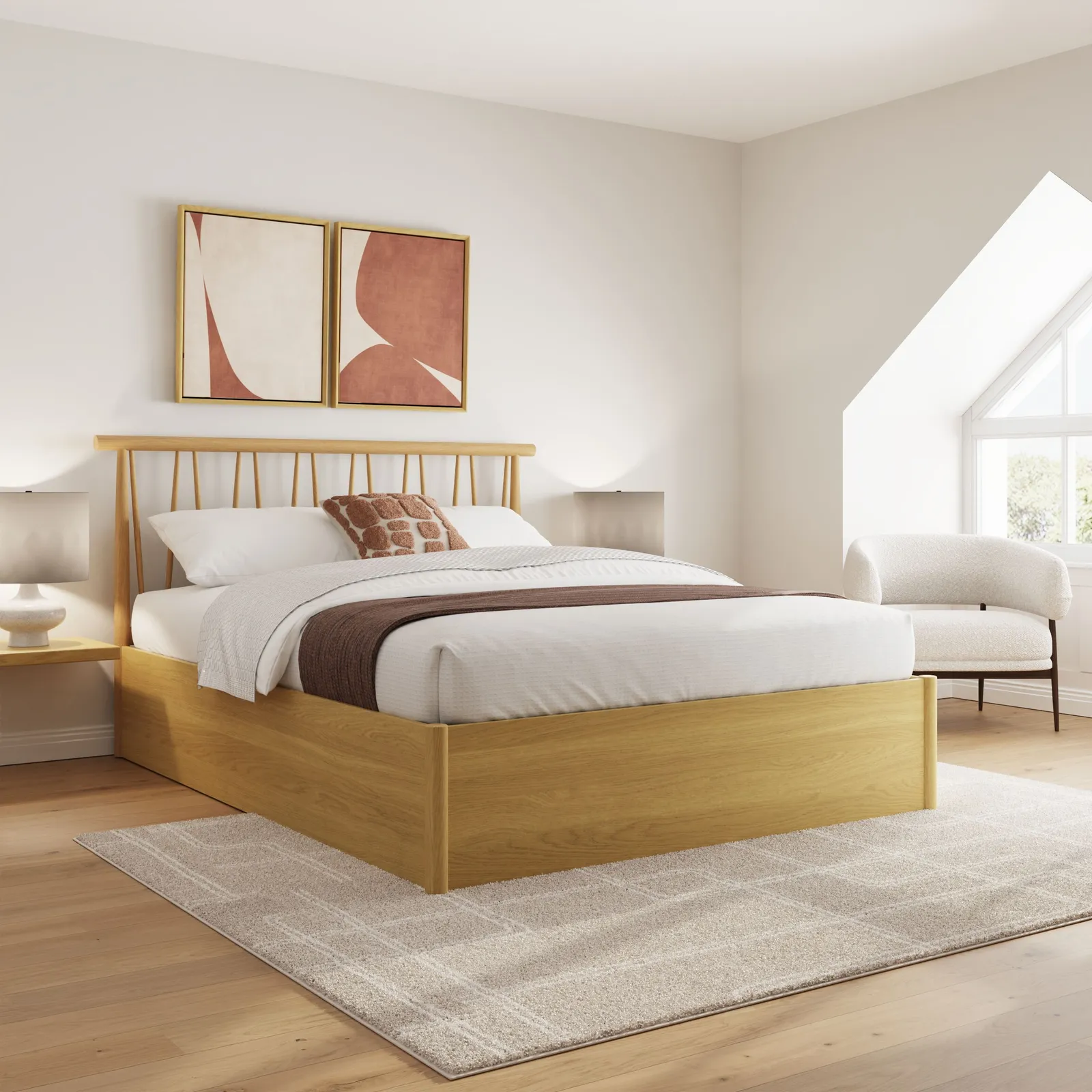GFW Fusum Spindle Ottoman Bed in Light Oak 1