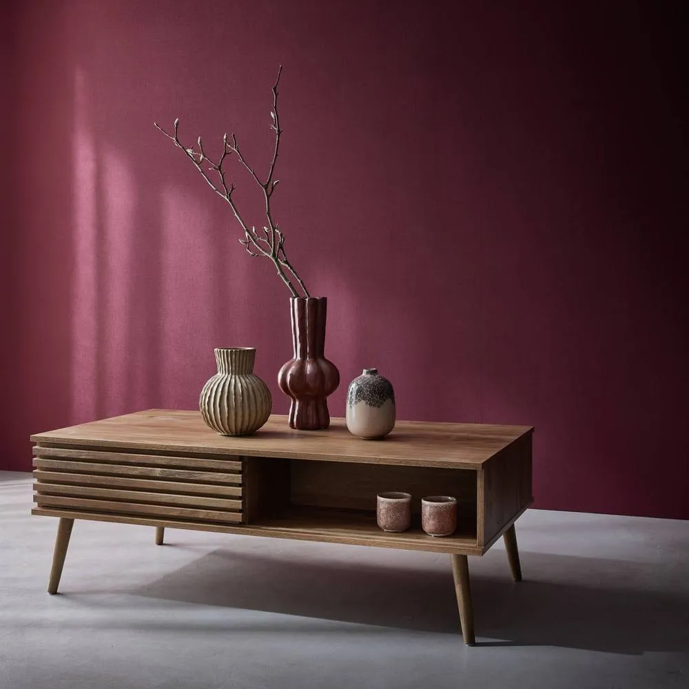sweeek Scandi-style coffee table with wooden grooved effect in Beige 4