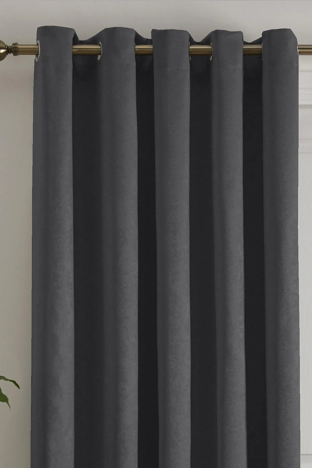 Fusion 'Strata' Dim out woven Eyelet Single Panel Door Curtain in Charcoal 2
