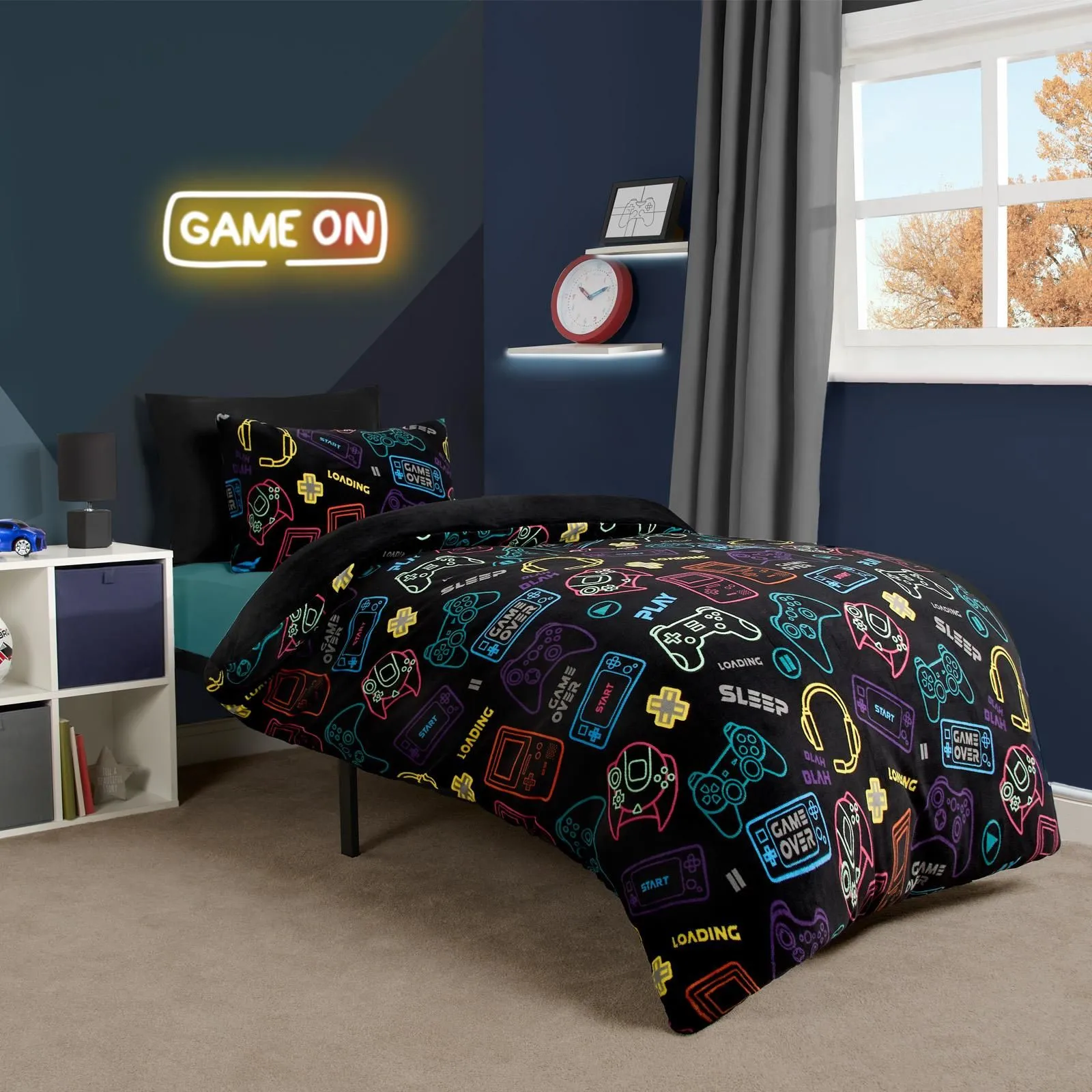 OHS Gaming Fleece Duvet Cover Set Bedding Quilt Warm in Black
