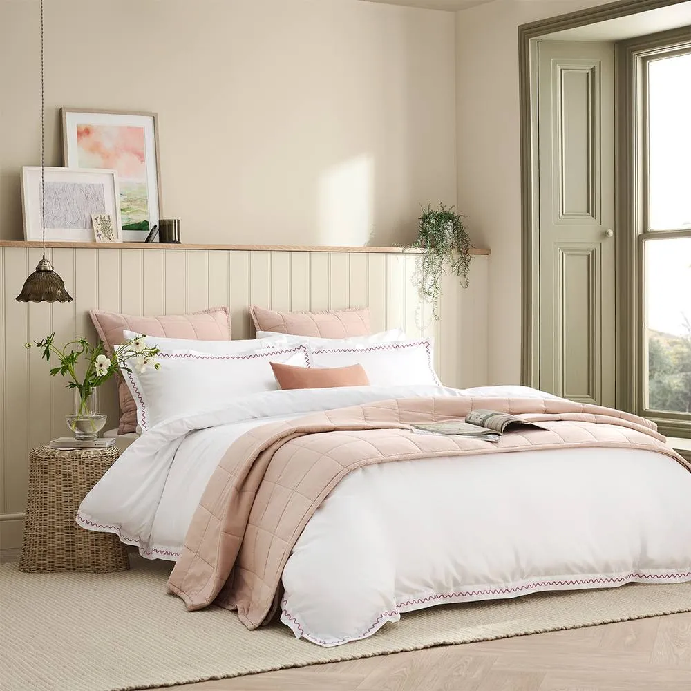 CHRISTY 'Wave Edge' Embroidered Cotton Percale Duvet Cover Sets in Pink