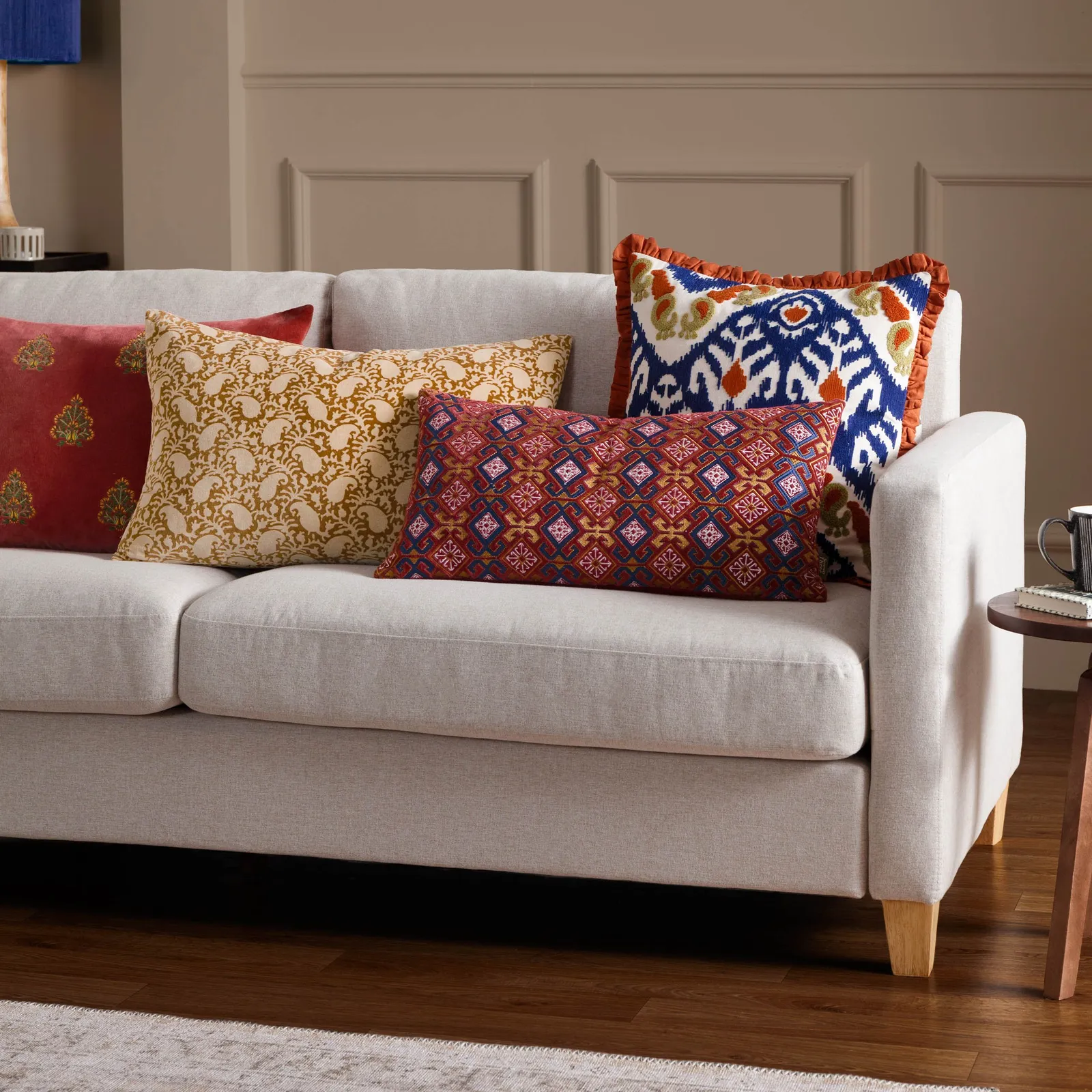 Paoletti Laurel Floral Embroidered Cushion in Red 6