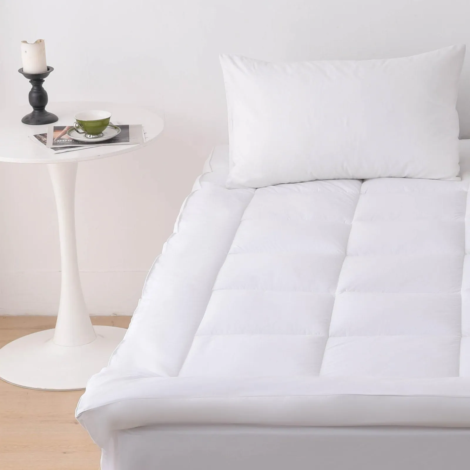 Glamhaus Luxury Mattress Topper Fitted Skirt - Oeko Tex 100 & Silvadur - Single in White