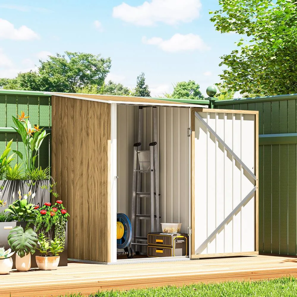 OUTSUNNY 3.3ft x 3.4ft Outdoor Storage Shed Steel Garden Shed w/ Lockable Door in Brown 2
