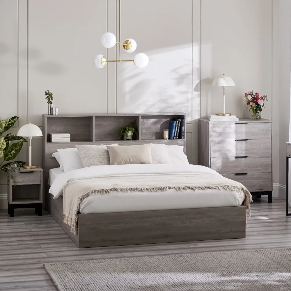 Bali – Single – Bookcase Ottoman Storage Bed – Grey Oak – Wooden – 3ft - Happy Beds
