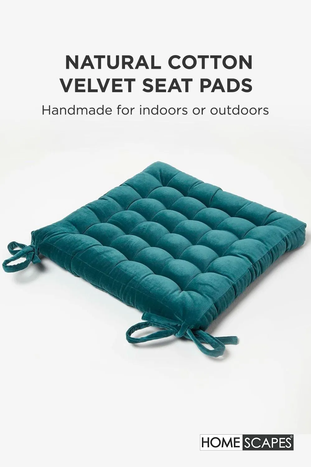 Homescapes 4 Pack Seat Pads Luxury Cotton Velvet Indoor Outdoor Garden Cushion, 40cm in Teal 2