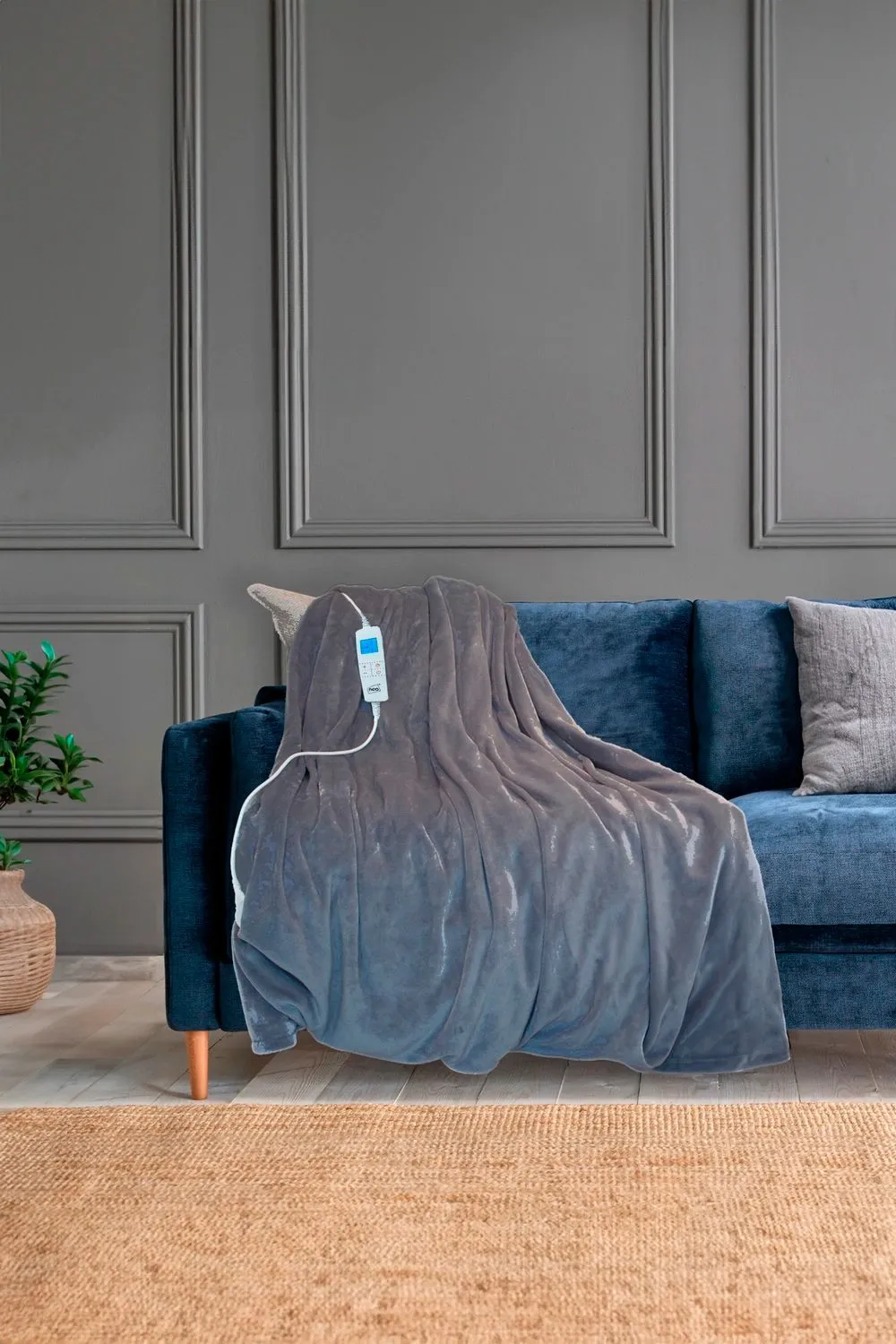 Neo Electric Heated Throw Over Sherpa Blanket - Reversible in Grey