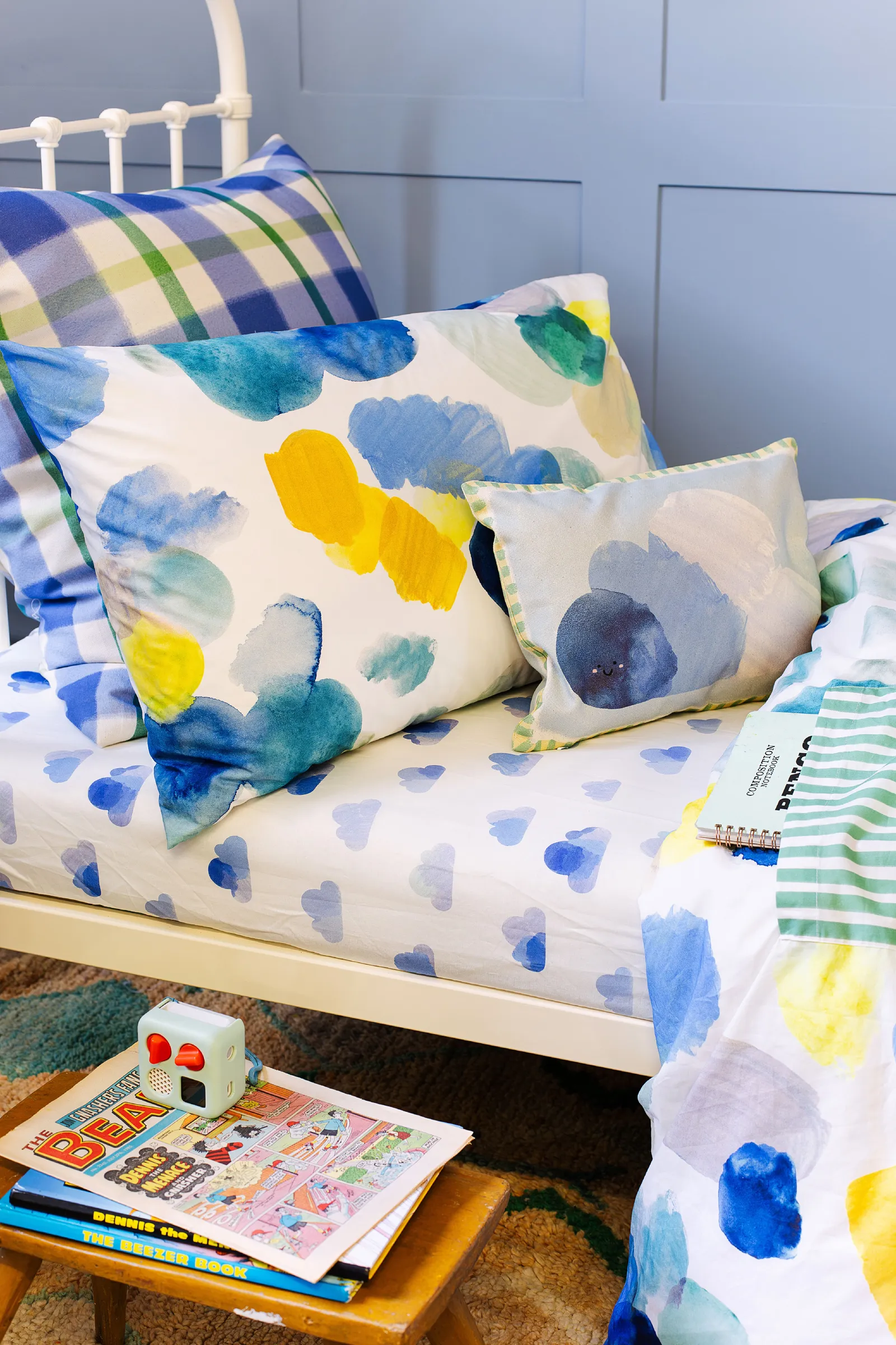 Wee Blue Bell 'Dreamer Clouds' Fitted Sheet in Blue