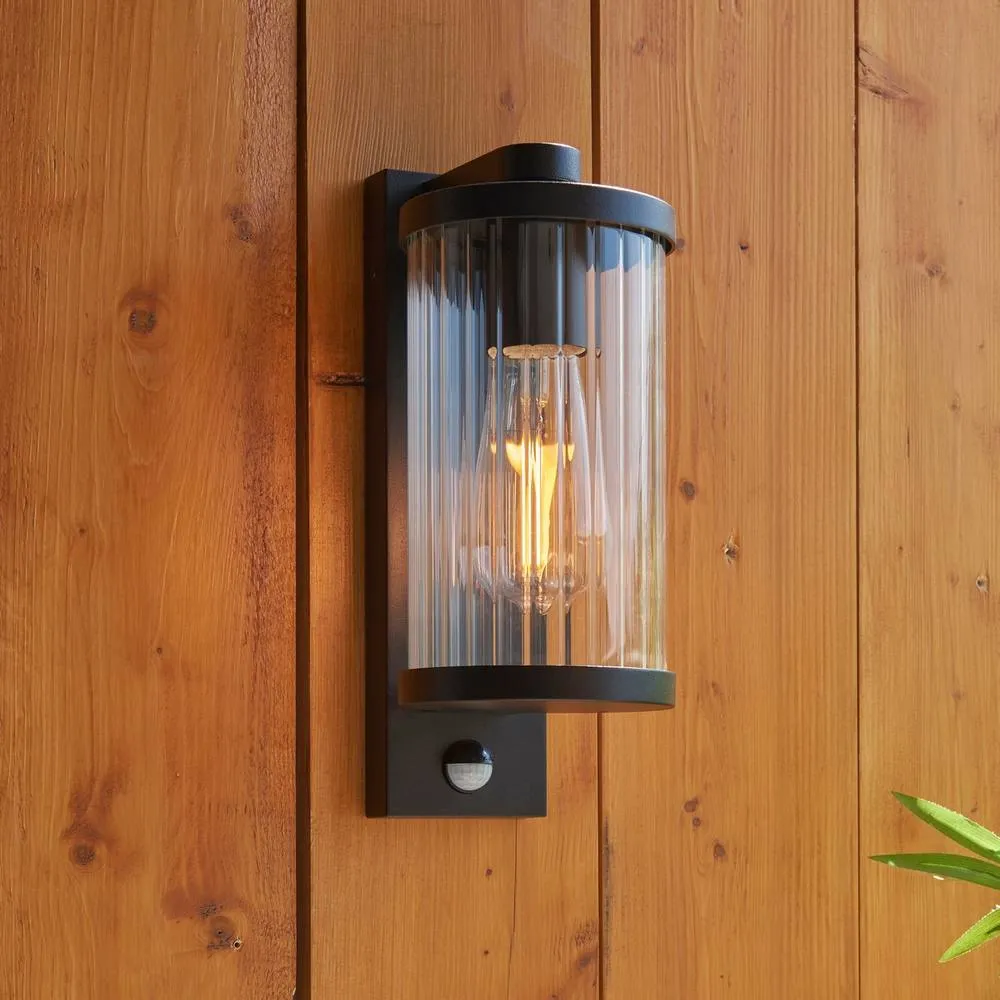 Netlighting Newcombe Outdoor Modern Wall Lamp Matt Black & Clear Ribbed Glass E27 2