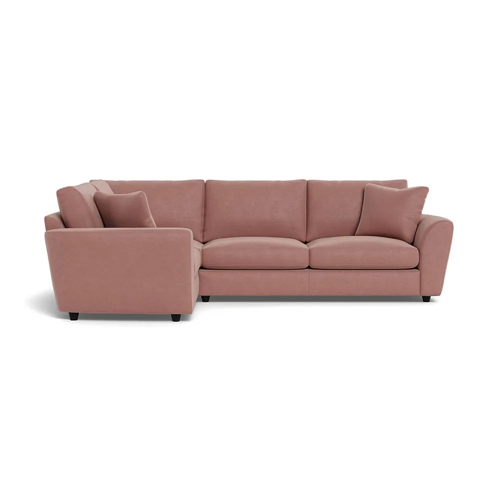 Heal's Snooze Left Hand Facing Corner Sofa Smart Luxe Velvet Dusky Pink Black Feet