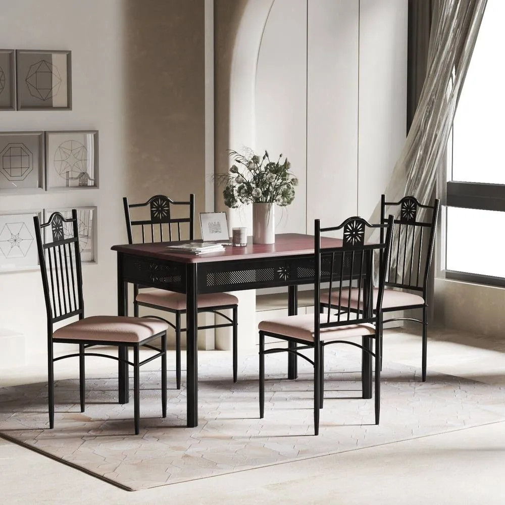 Costway 5 Pieces Dining Table Chairs Set for 4 Person in Dark Brown 4