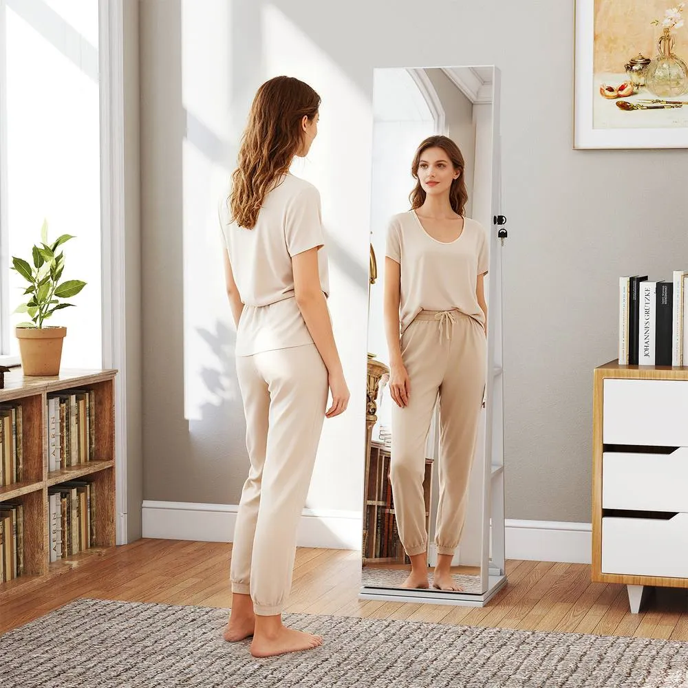 Costway Freestanding Jewelry Storage Organizer 360° Swivel Jewelry Cabinet in White 3