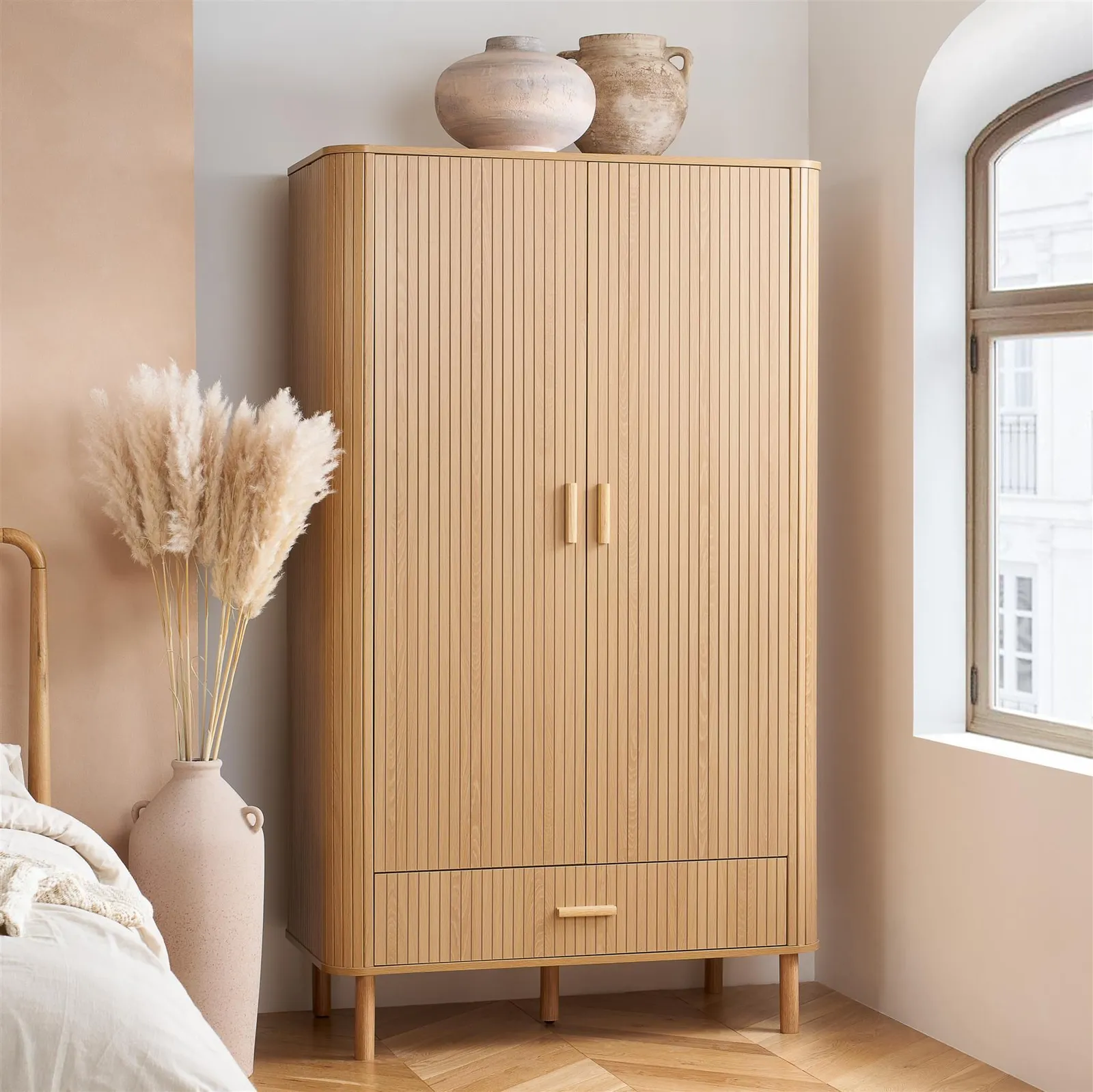 Birlea Oak Wooden 4 Piece Furniture Set Wardrobe Chest of Drawers Bedsides Axel in Brown 4