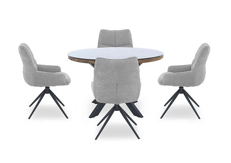 Kiara Round Dining Table with 4 Swivel Fabric Chairs - Taupe