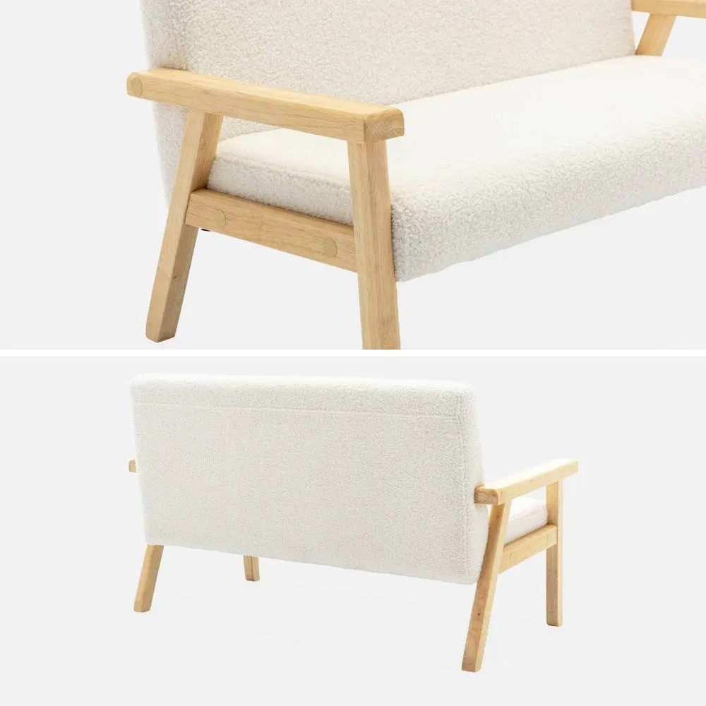 sweeek 2-seater children's bench in boucle fabric & rubberwood in White 6