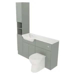Deccado Benham Willow Green Fitted Tower, Vanity & Toilet Pan Unit Combination with LH Basin - 1500mm 2