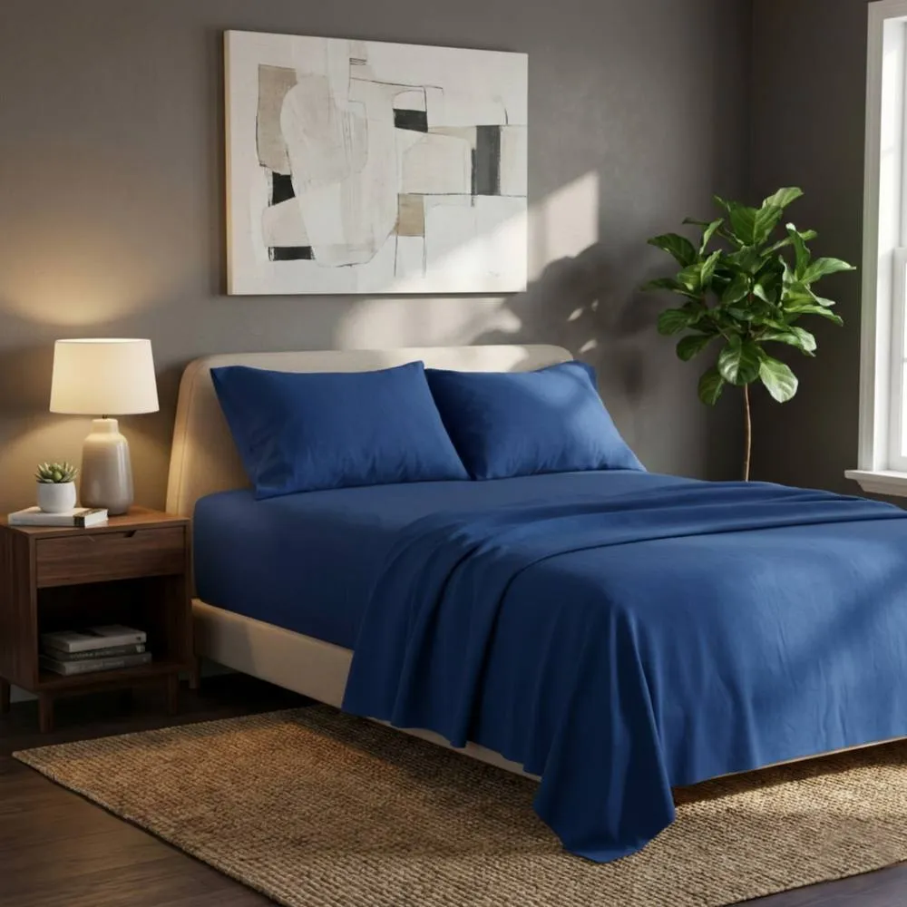 Snug City Soft Plain Brushed Cotton Fitted Flat Sheet Matching Pillowcases Set in Teal