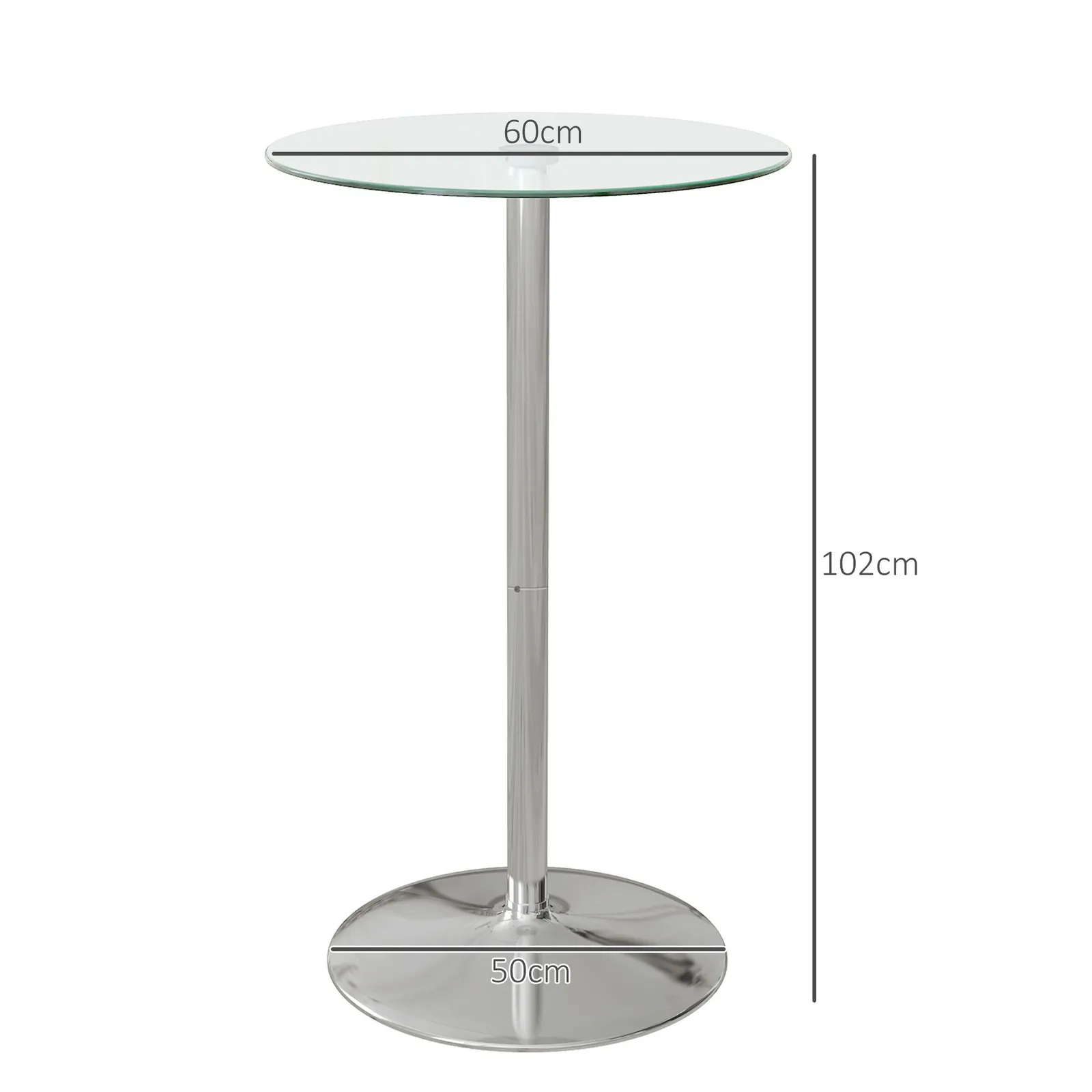 HOMCOM Round Bar Table with Glass Top & Steel Base for Home Bar in Clear 3
