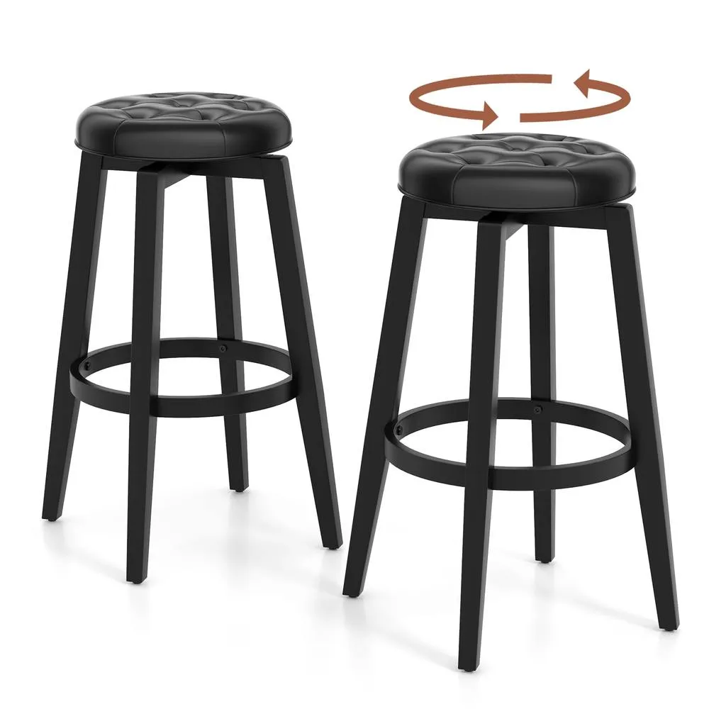 Costway Set of 2 Bar Stools Kitchen Upholstered Chair 360 Swivel Pub Stool 76cm in Black