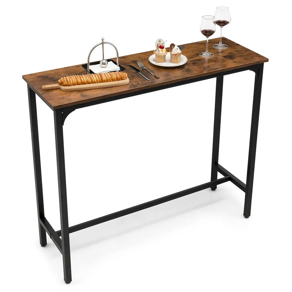 Costway 120 CM Bar Table with Footrest Counter Height Table with Steel Frame in Brown