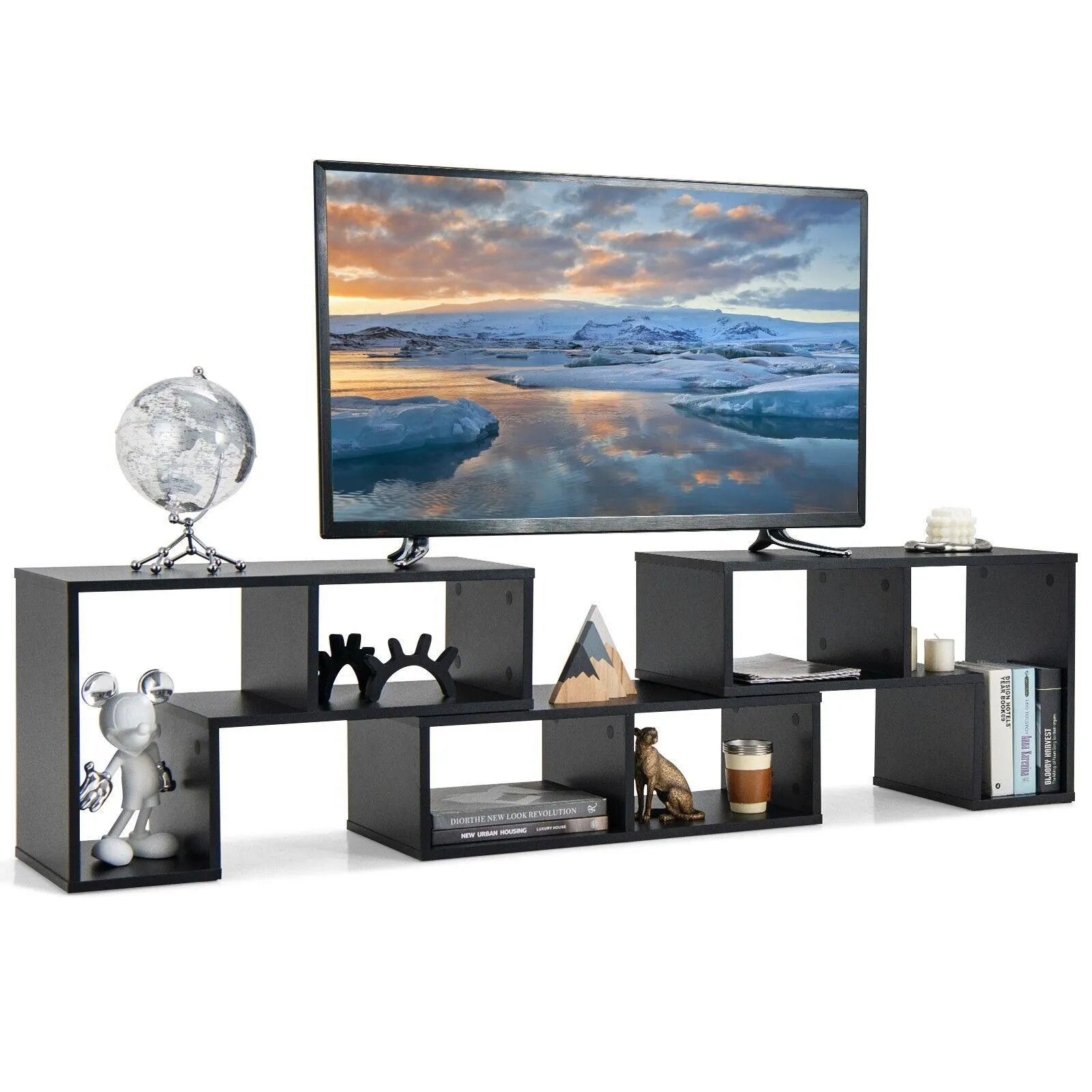Costway 3 Pieces Free Combination TV Console Stand Modern Bookcase in Black
