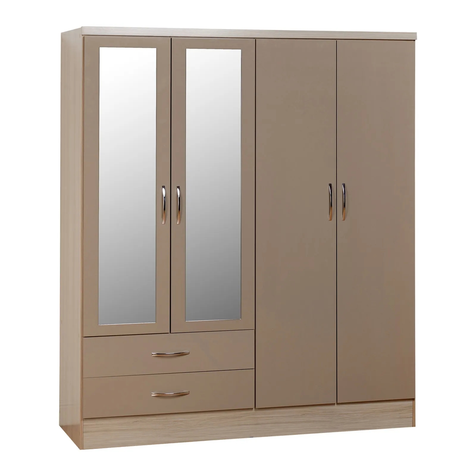 Nevada 4 Door 2 Drawer Wardrobe, Mirrored 1
