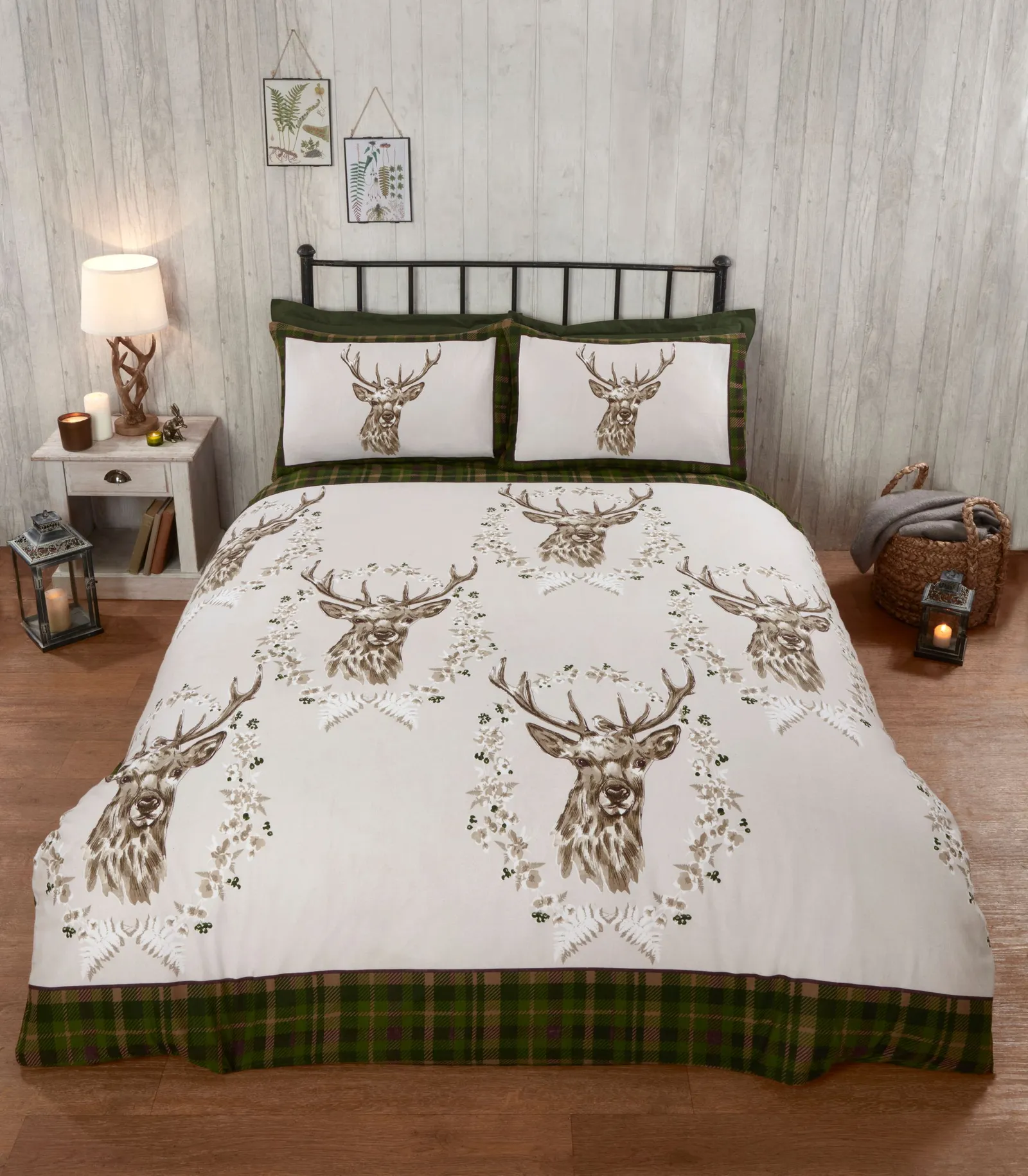 Rapport Home Angus Stag Brushed Cotton Bedding Set in Green 1