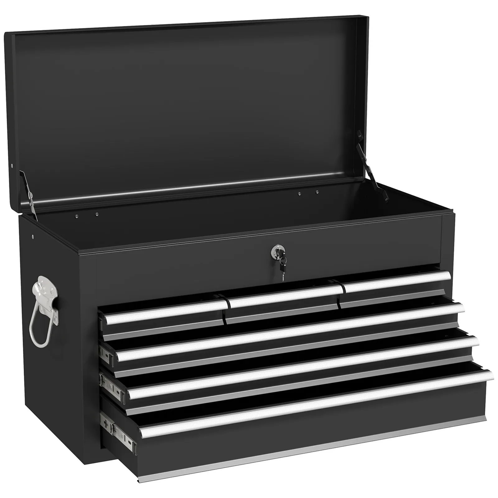 HOMCOM 6 Drawer Tool Chest, Lockable Metal Tool Box with Top Case, Ball Bearing Runners, Portable Toolbox, 600mm x 260mm x 340mm in Black 2