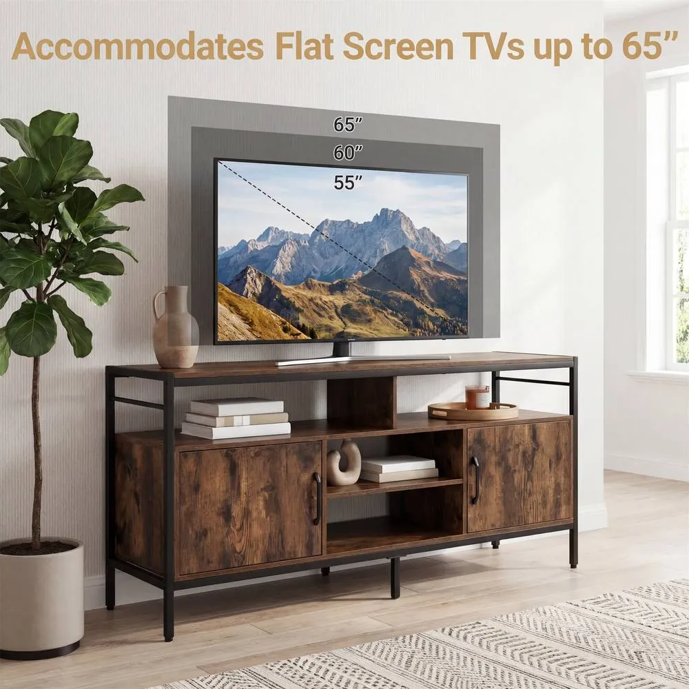 Costway TV Stand for TVs up to 147 cm 2 Storage Cabinets in Brown 4