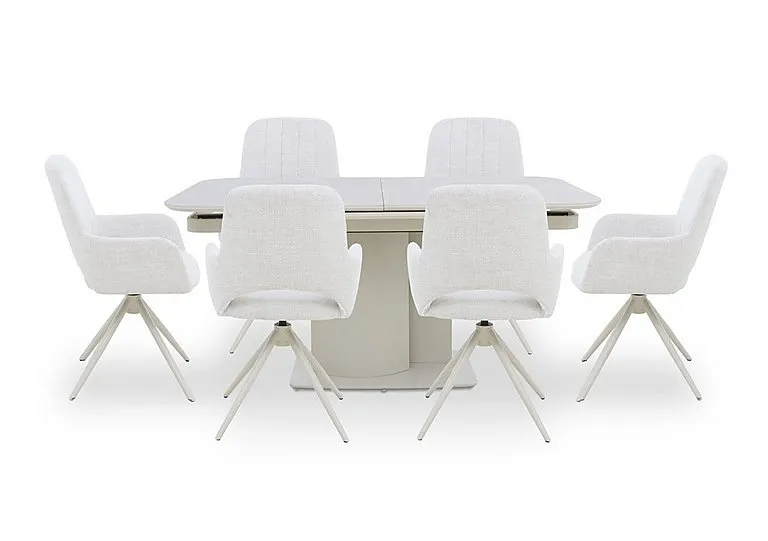Pebble Pop Up Extending Dining Table and 6 Swivel Dining Arm Chairs - 130-cm