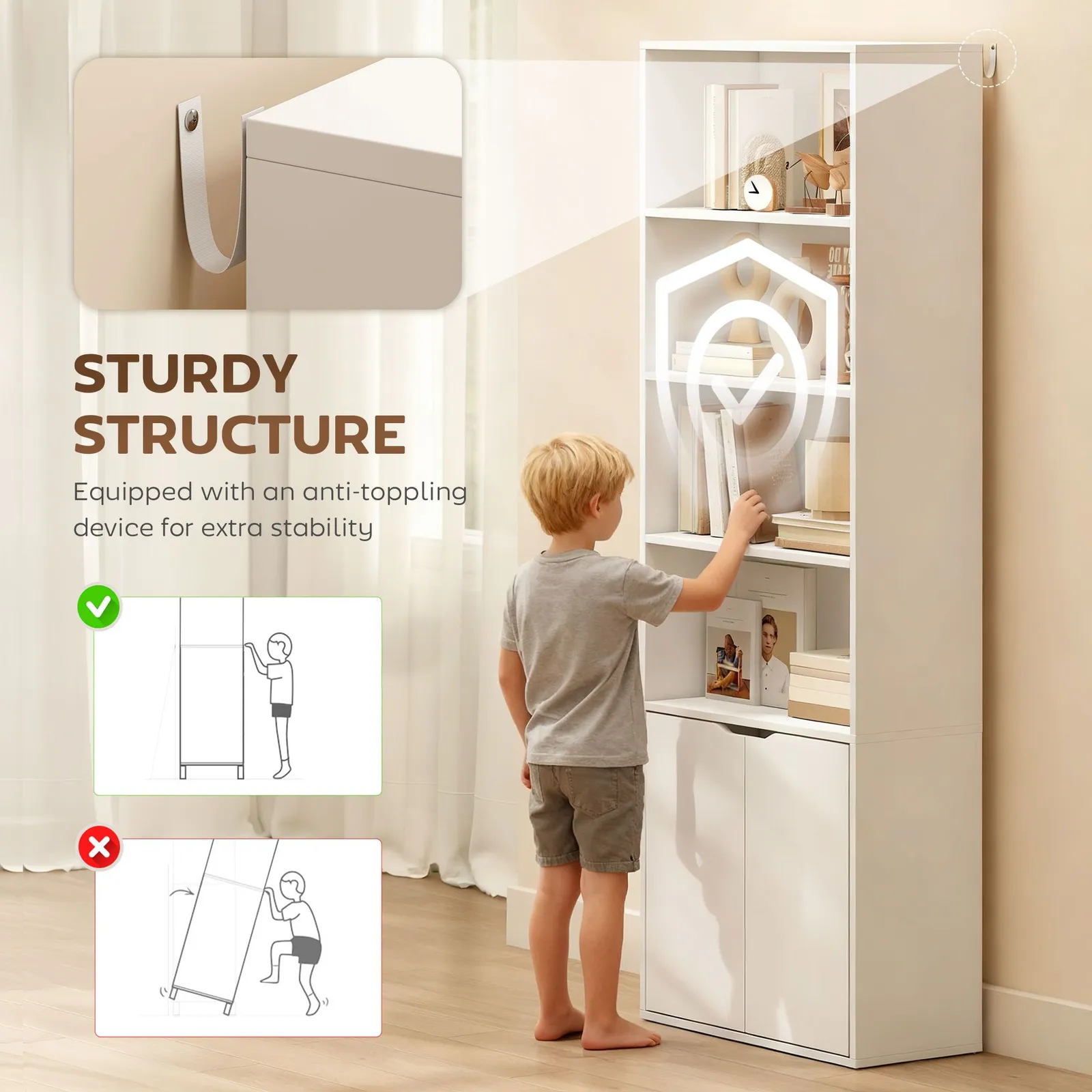 HOMCOM 2 Door 4 Shelves Tall Bookcase Modern Bookshelf Storage Display Unit in White 6