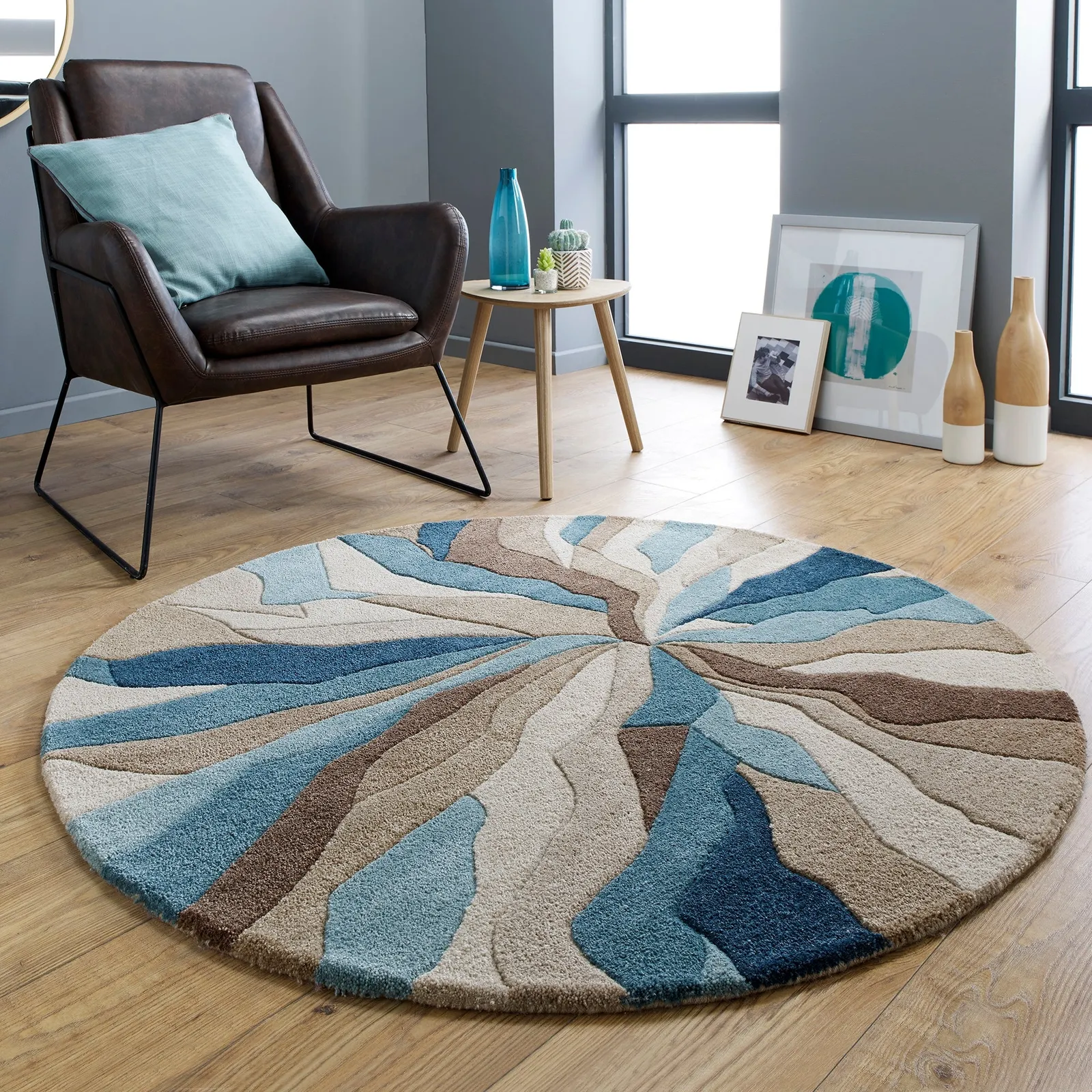 Infinite Splinter Circle Rug Blue and Brown