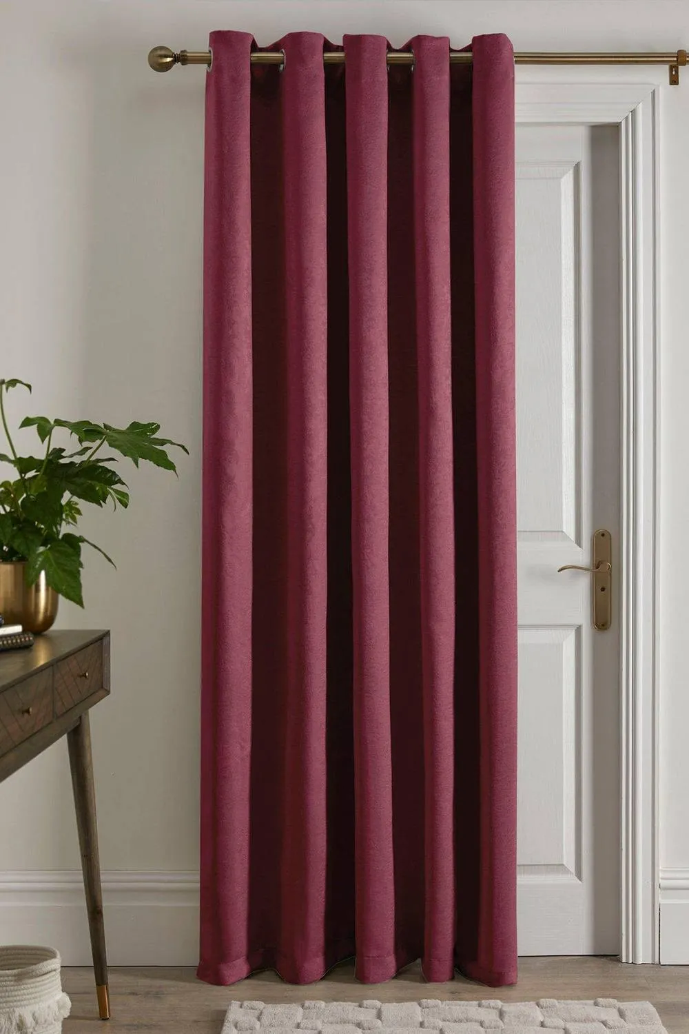 Fusion 'Strata' Dim out woven Eyelet Single Panel Door Curtain in Wine 1